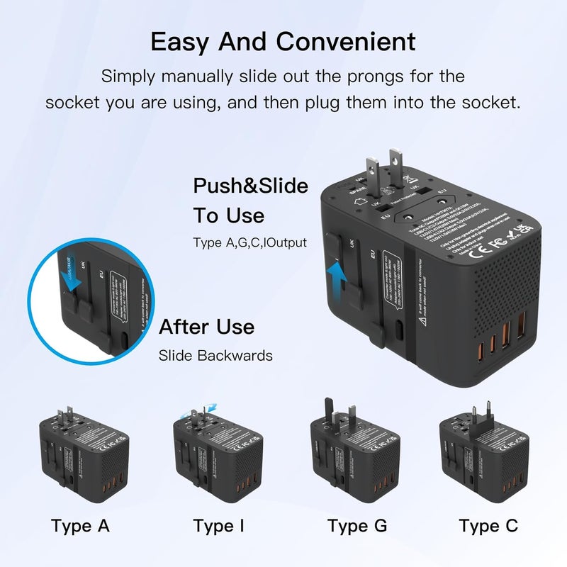 HAPOW Voltage Converter Universal Travel Adapter, PD20W International Power Adapter,Fast Charging Travel Charger, All in One Worldwide Travel Plug Adapter, Outlet Adapter for EU UK USA AU, Black - Image 5